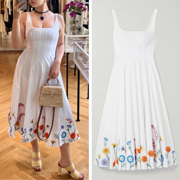 NEW STAUD Wells Midi Dress - White Embroidered Floral Quiet Lux Wedding - Picture 1 of 10